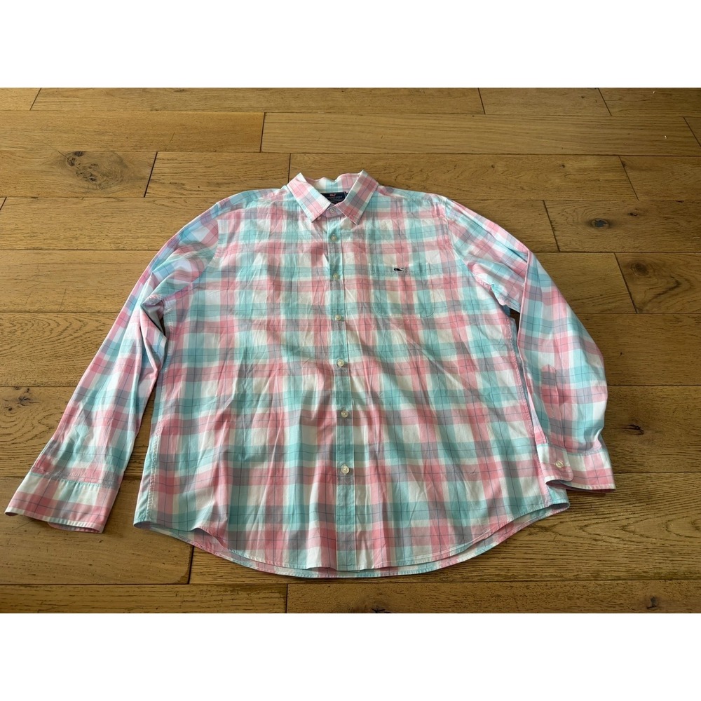 Vineyard Vines Slim Fit Tucker Shirt Pink Blue Plaid‎ Mens XL Button Down (629)